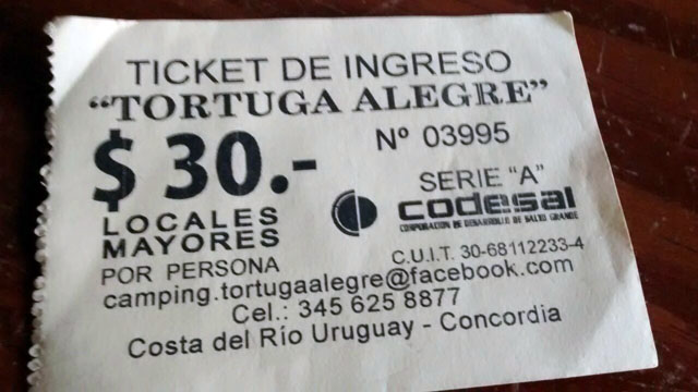 Ticket de ingreso a la Tortuga Alegre
