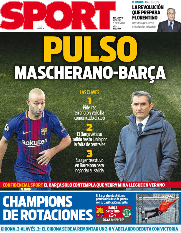 Mascherano está cerca de irse de Barcelona, según Sport.