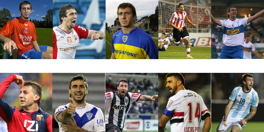 Las 10 que usó Pratto, en clubes de Argentina, Noruega, Chile, Italia y Brasil.