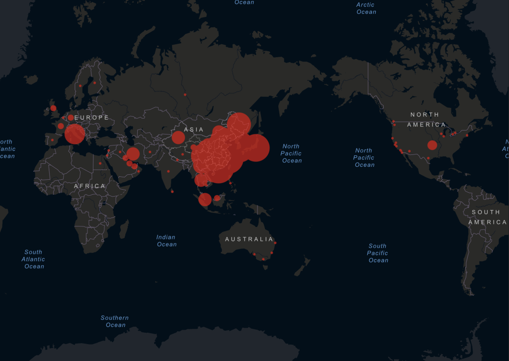 El mapa que elaboró CNN mostrando el modo en que aparecen focos de la enfermedad en el mundo.