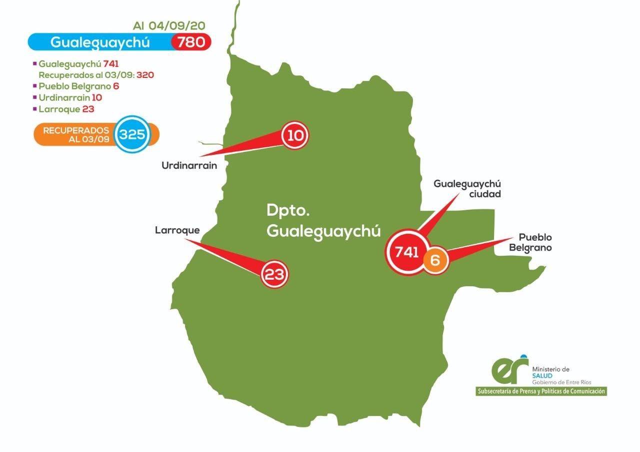 Mapa de casos en Gualeguaychú