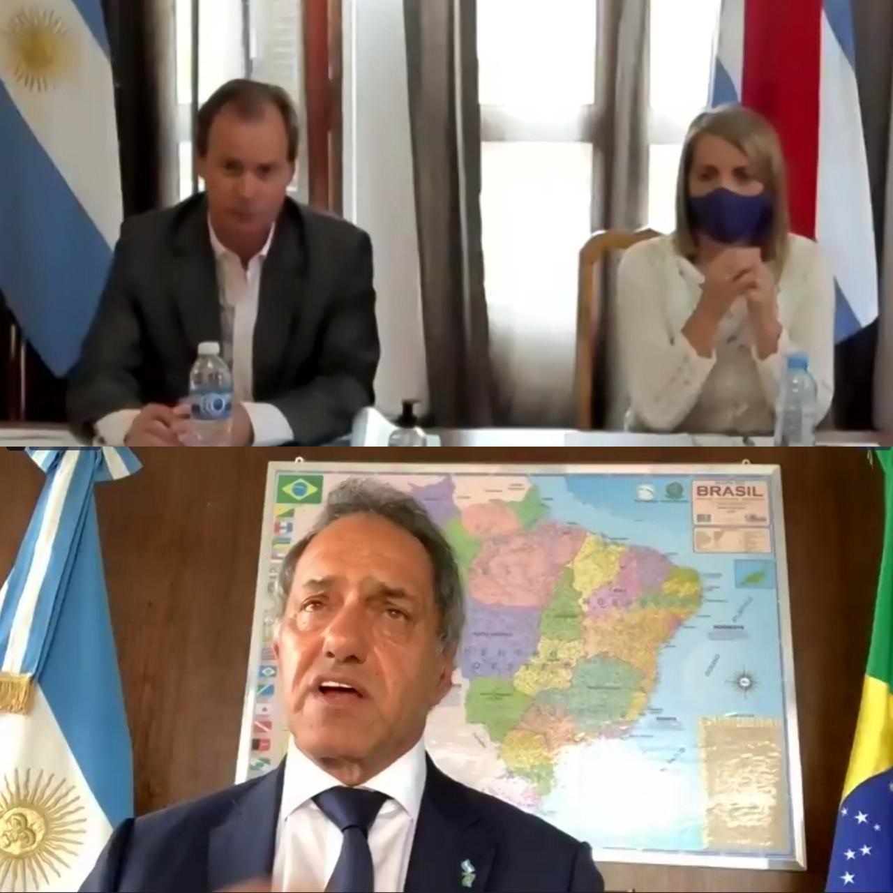 Acompañado por la vicegobernadora, Gustavo Bordet mantuvo una videollamada con el embajador argentino en Brasil.