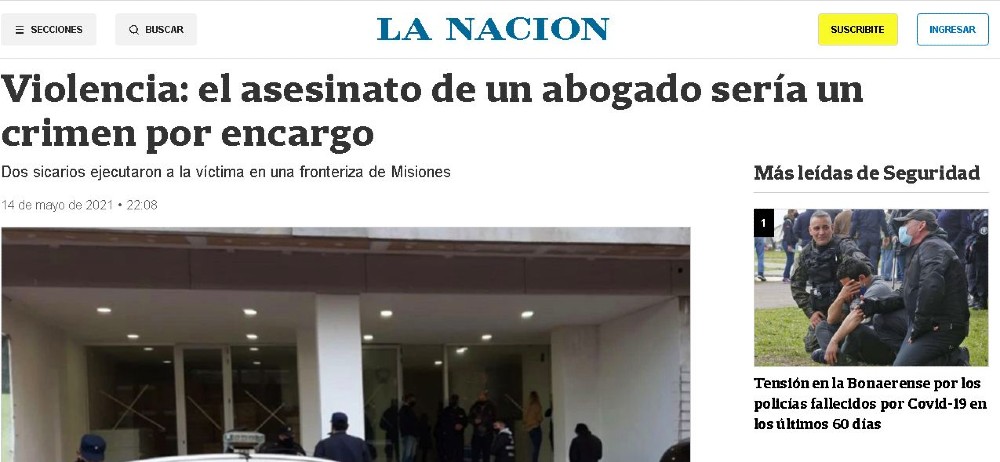 En La Nación también siguen lo que pasó con el entrerriano, asesinado por sicarios.