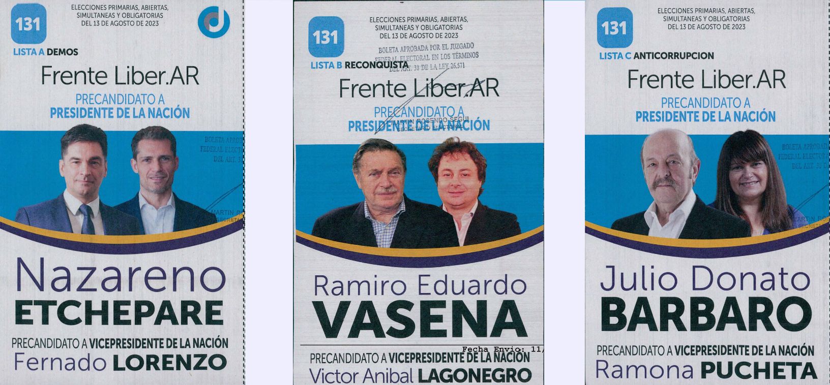 Lista 131, la interna del Frente Liber.AR. 131A: Nazareno Etchepare; 131B: Ramiro Vasena; 131C: Julio Barbaro.
