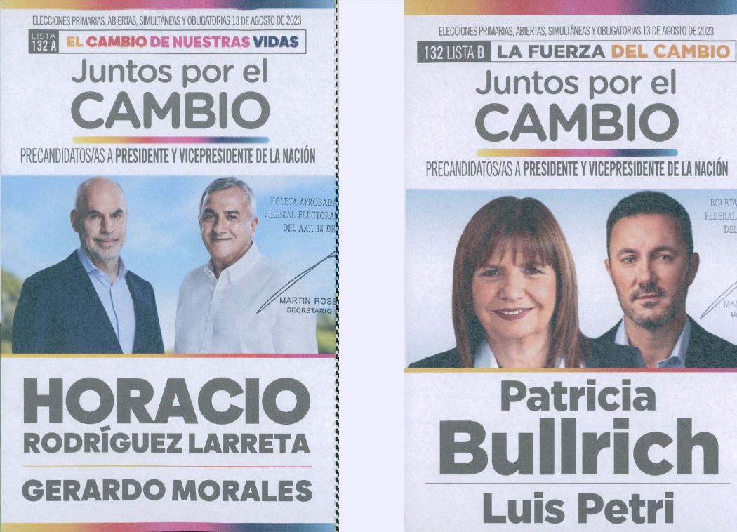 Lista 132, la interna de Juntos por el Cambio. 132A: Horacio Rodríguez Larreta; 132B: Patricia Bullrich.
