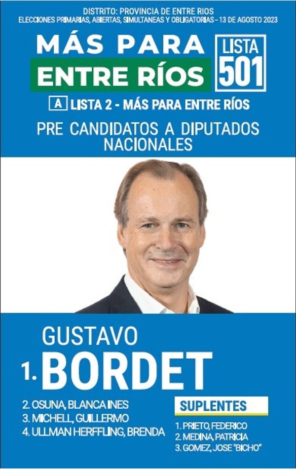 Lista 2, Más Para Entre Ríos, encabezada por Gustavo Bordet.