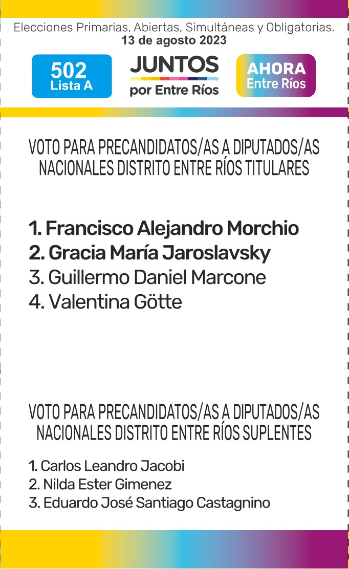 Lista 502, Juntos por Entre Ríos, encabezada por Francisco Morchio.