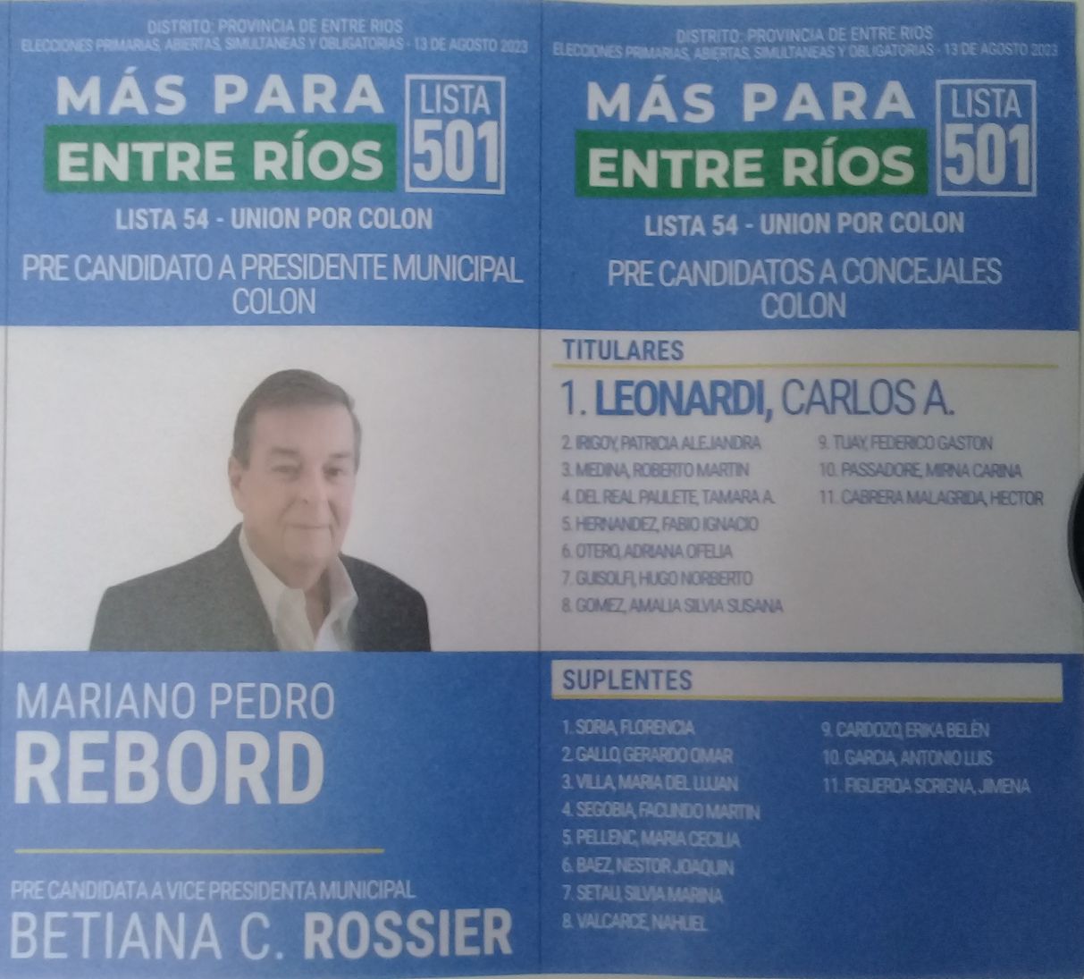 Lista 501: Más Para Entre Ríos - Mariano Pedro Rebord.
