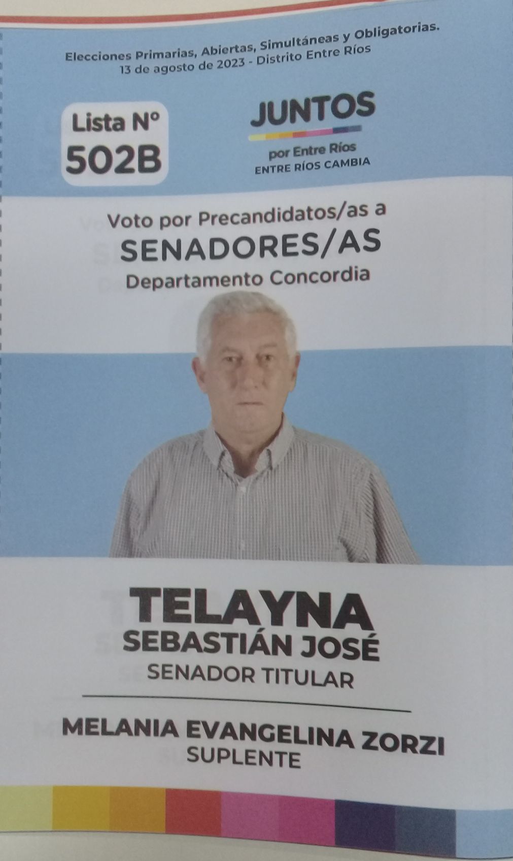Lista 502B, Juntos por Entre Ríos, encabezada por Sebastián José Telayna.