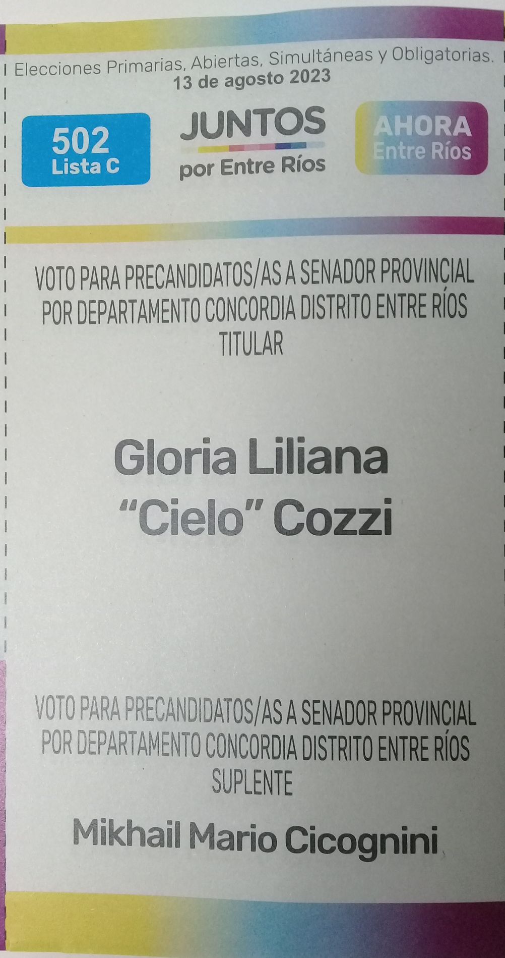 Lista 502C, Juntos por Entre Ríos, encabezada por Gloria Liliana 