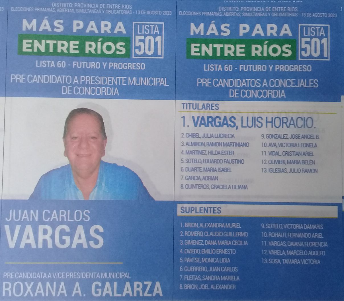 Lista 501: Más Para Entre Ríos - Juan Carlos Vargas.