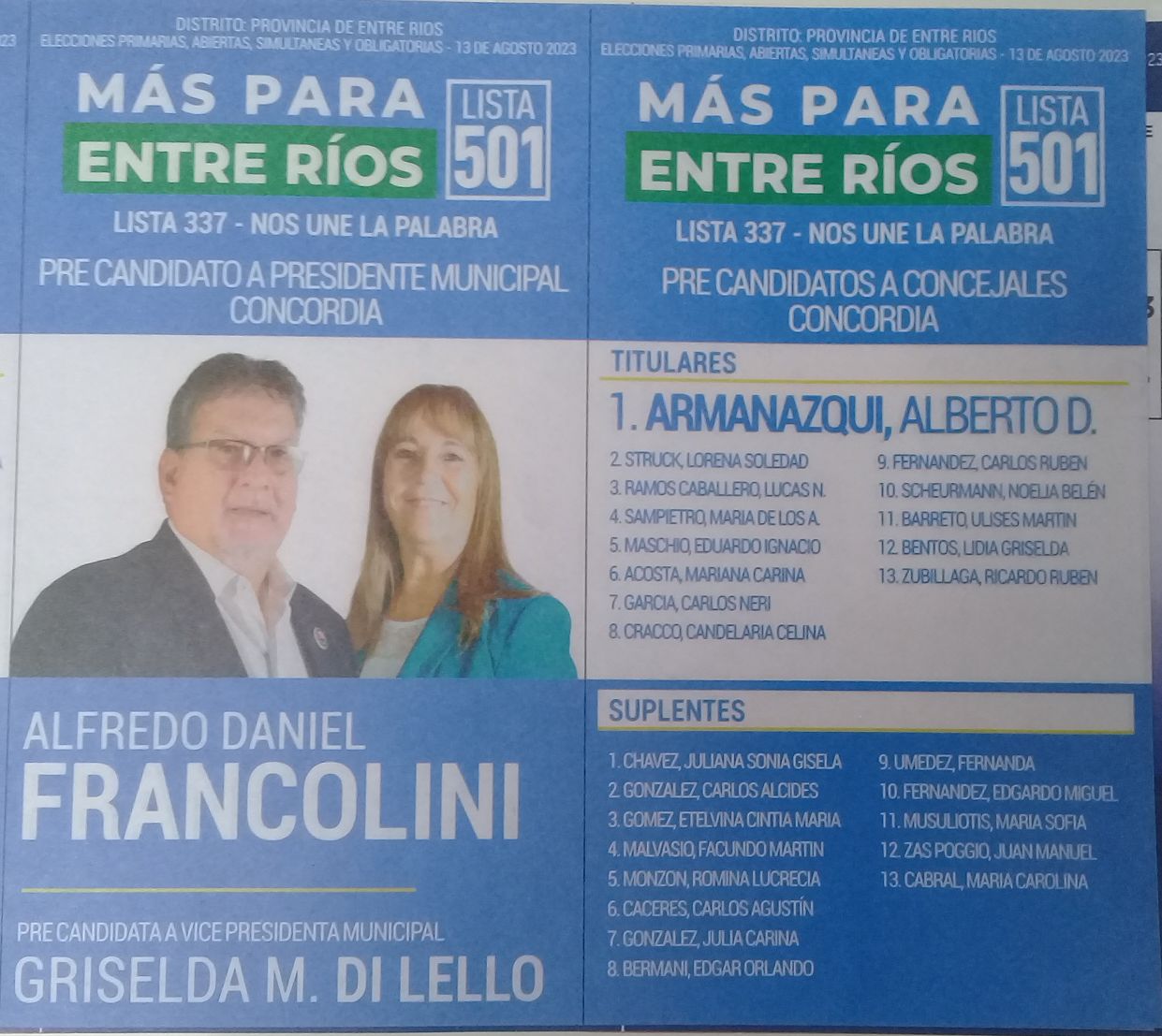 Lista 501: Más Para Entre Ríos - Alfredo Daniel Francolini.