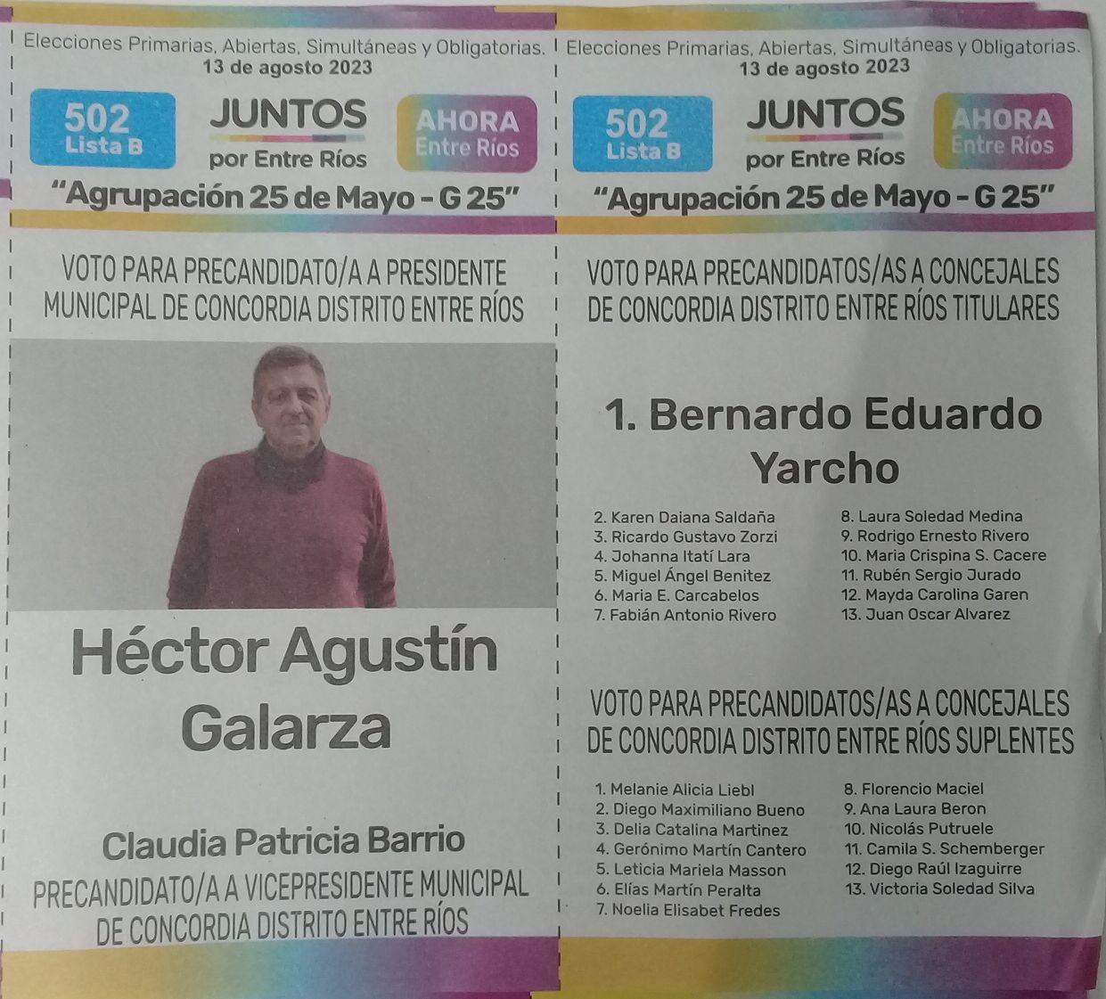 Lista 502: Juntos por Entre Ríos - Héctor Agustín Galarza.