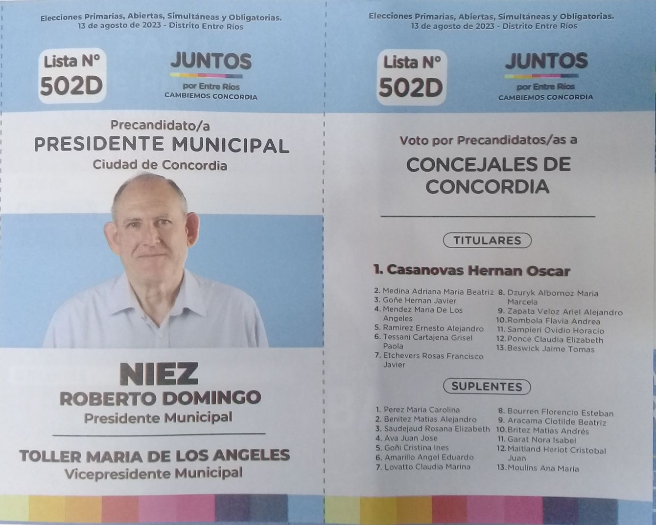 Lista 502: Juntos por Entre Ríos - Roberto Domingo Niez.