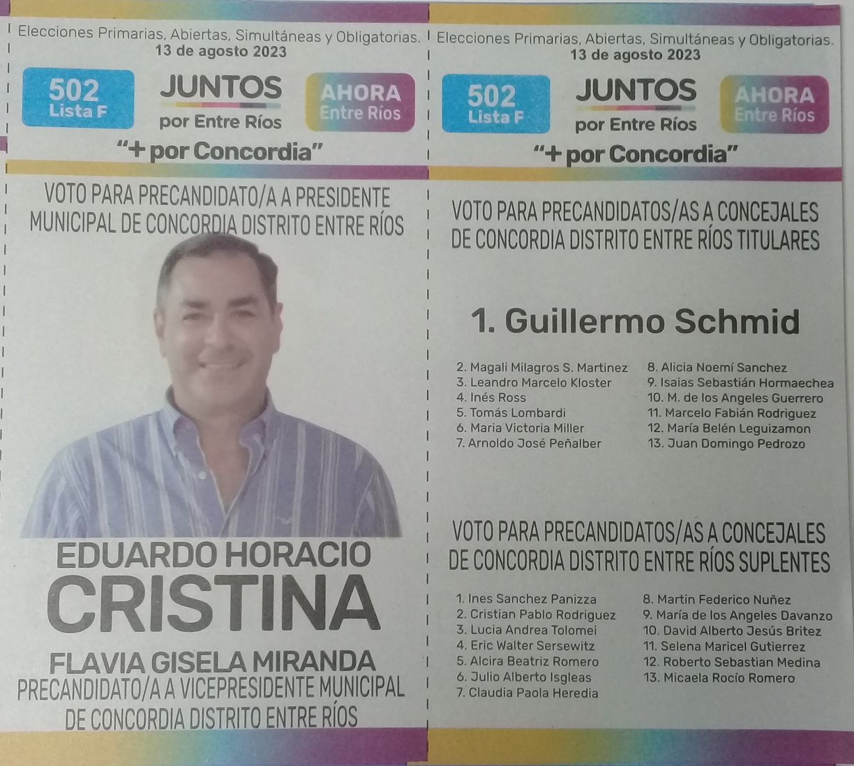 Lista 502: Juntos por Entre Ríos - Eduardo Horacio Cristina.