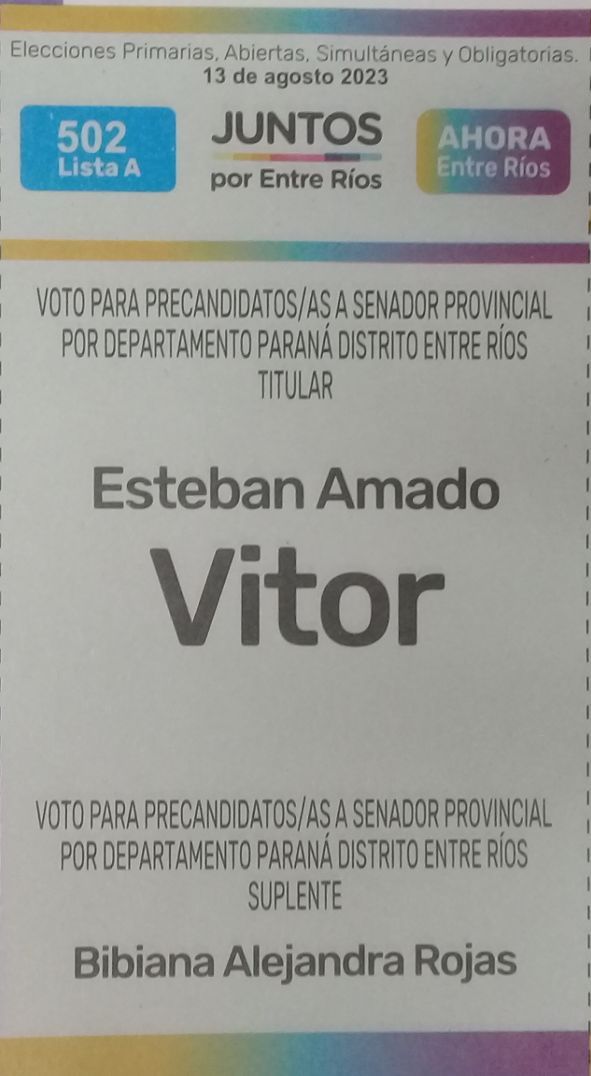 Lista 502A, Juntos por Entre Ríos, encabezada por Esteban Amado Vitor.