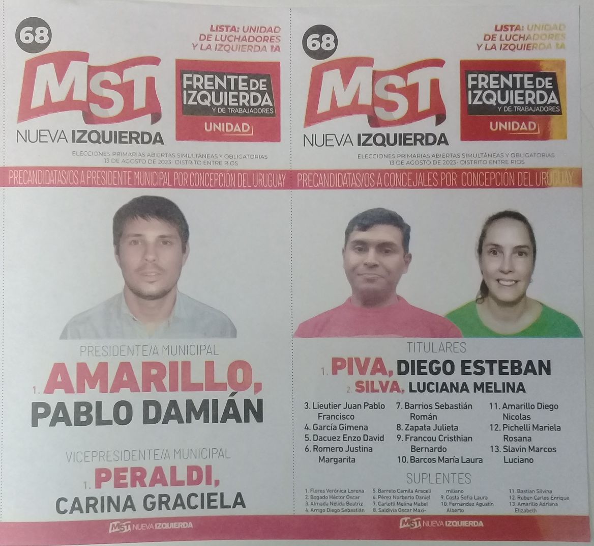 Lista 68: MST Nueva Izquierda - Pablo Damián Amarillo.