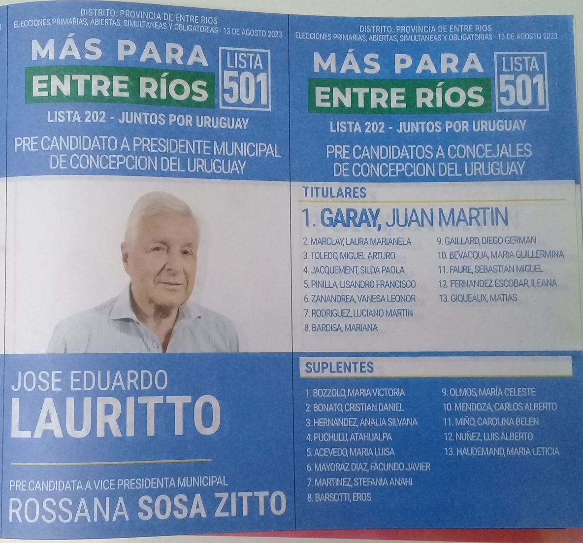 Lista 501: Más Para Entre Ríos - José Eduardo Lauritto.