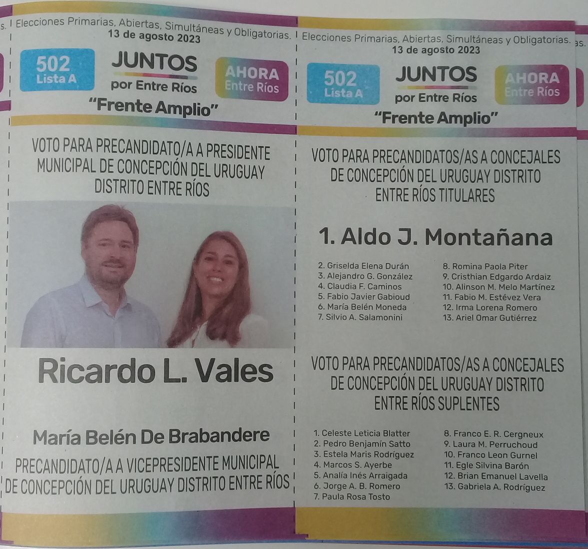 Lista 502A: Juntos por Entre Ríos - Ricardo L. Vales.