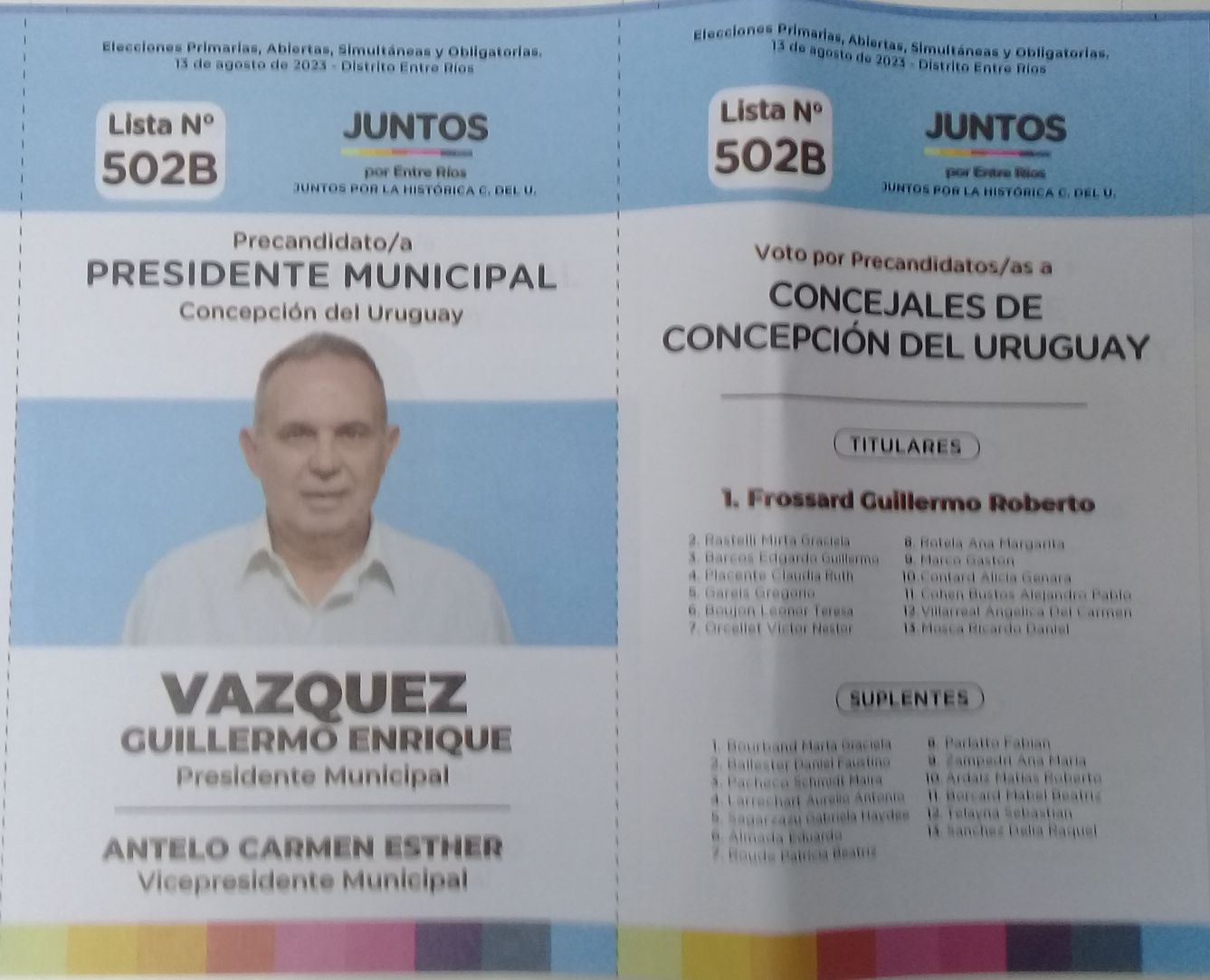 Lista 502B: Juntos por Entre Ríos - Guillermo Enrique Vázquez.