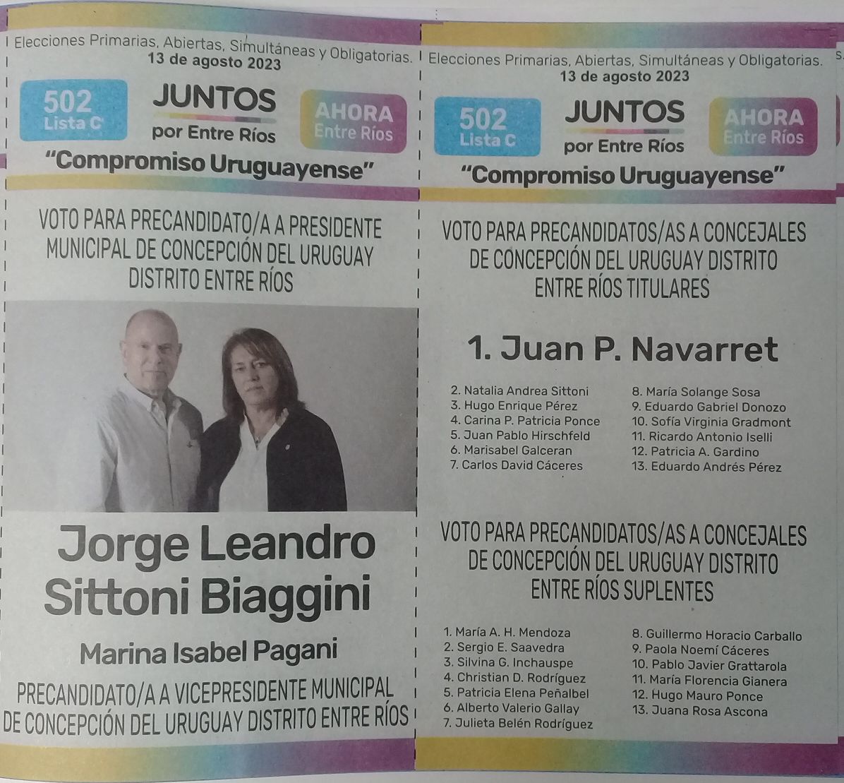 Lista 502C: Juntos por Entre Ríos - Jorge Leandro Sittoni Biaggini.