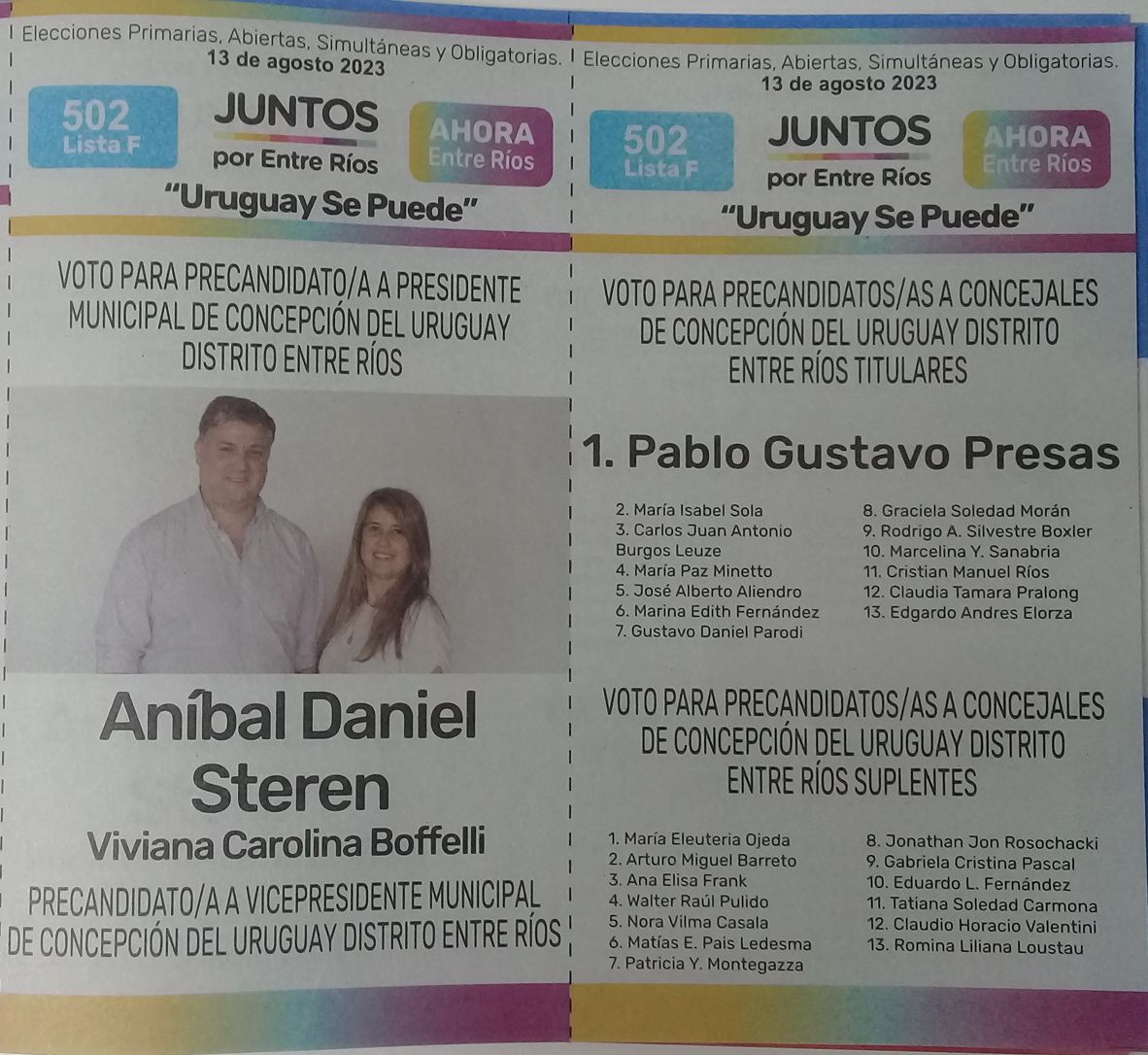 Lista 502F: Juntos por Entre Ríos - Aníbal Daniel Steren.