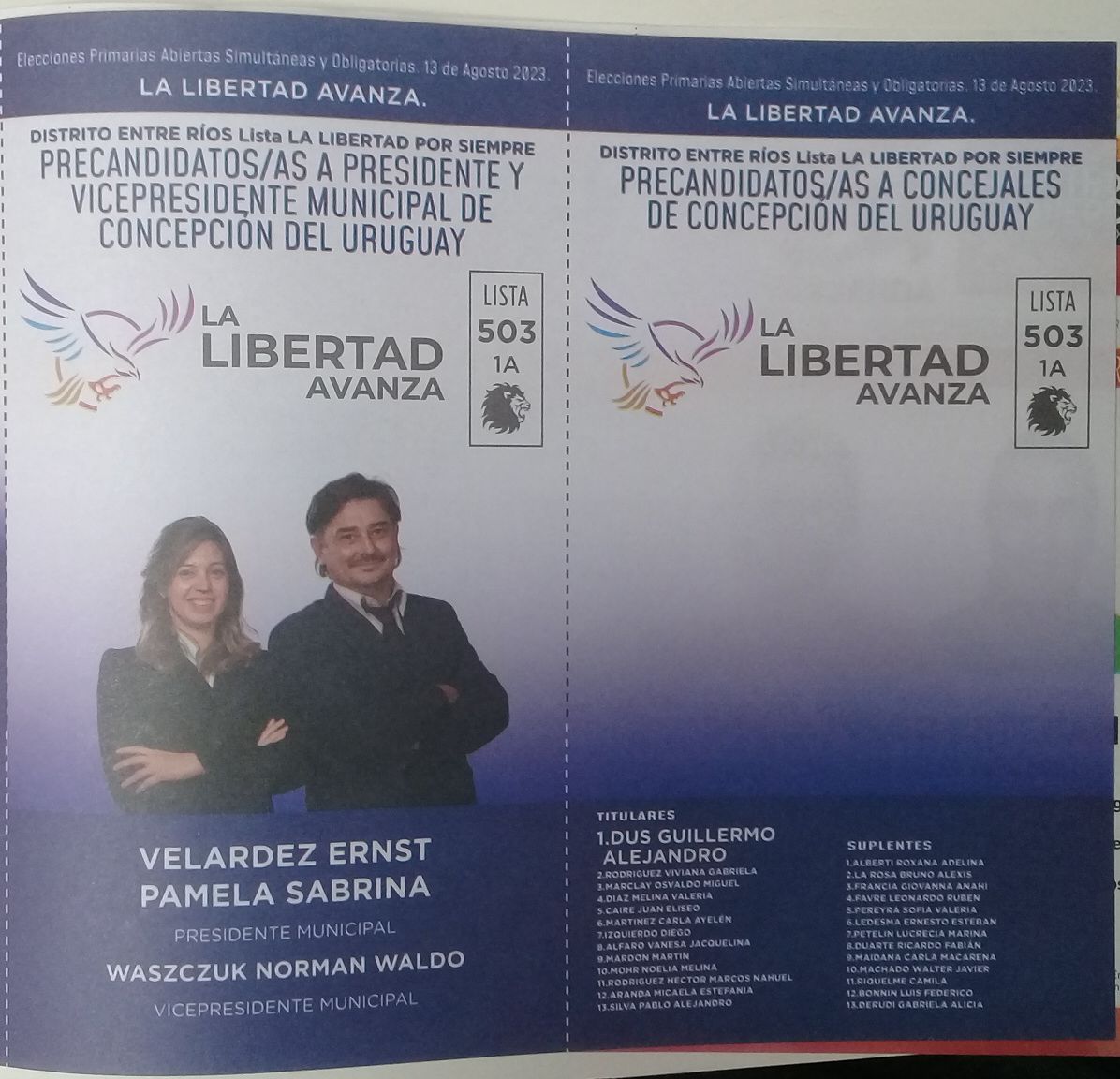 Lista 503: La Libertad Avanza - Pamela Sabrina Velardez Ernst.