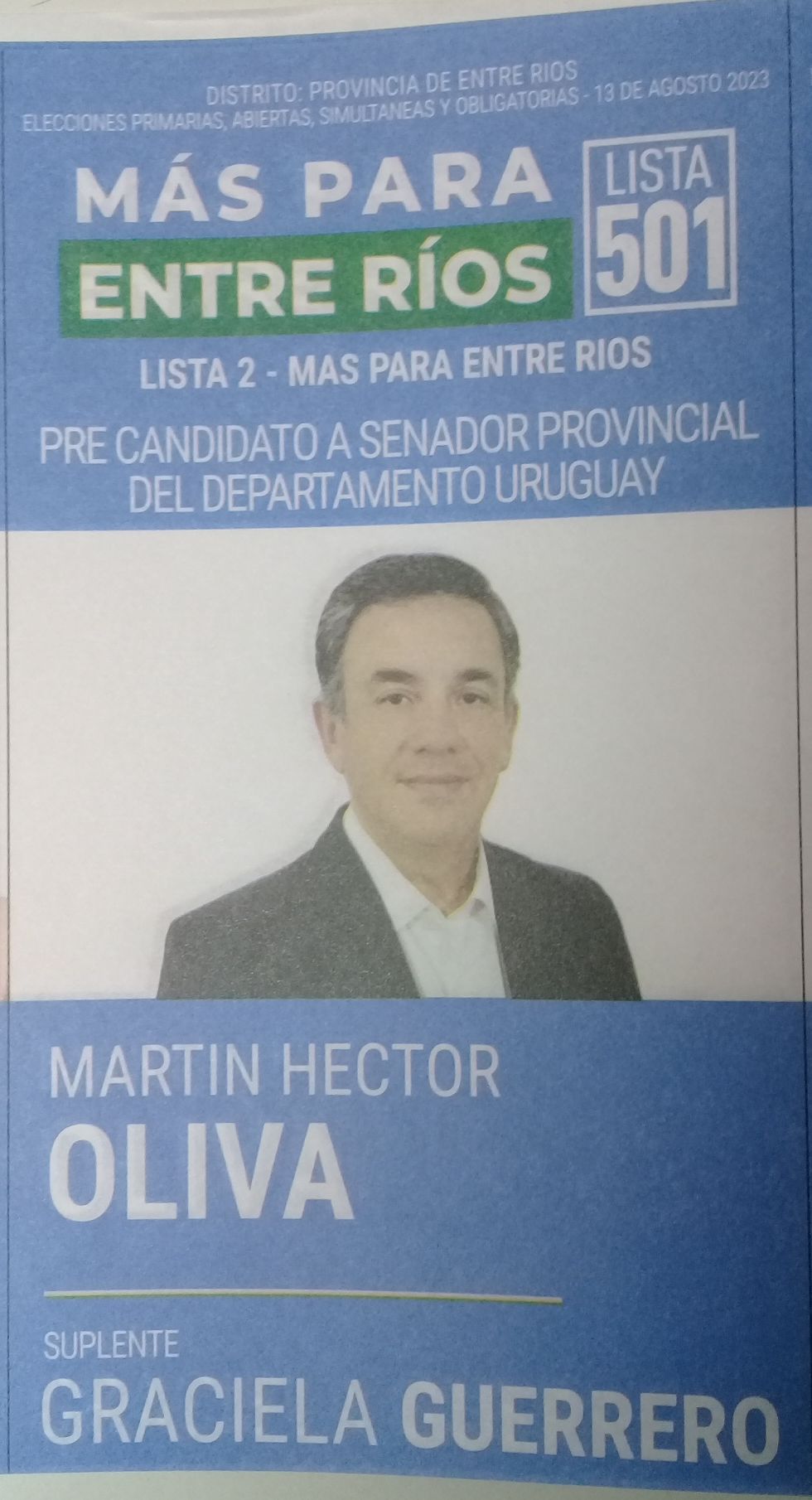 Lista 501, Más Para Entre Ríos, encabezada por Martín Héctor Oliva.