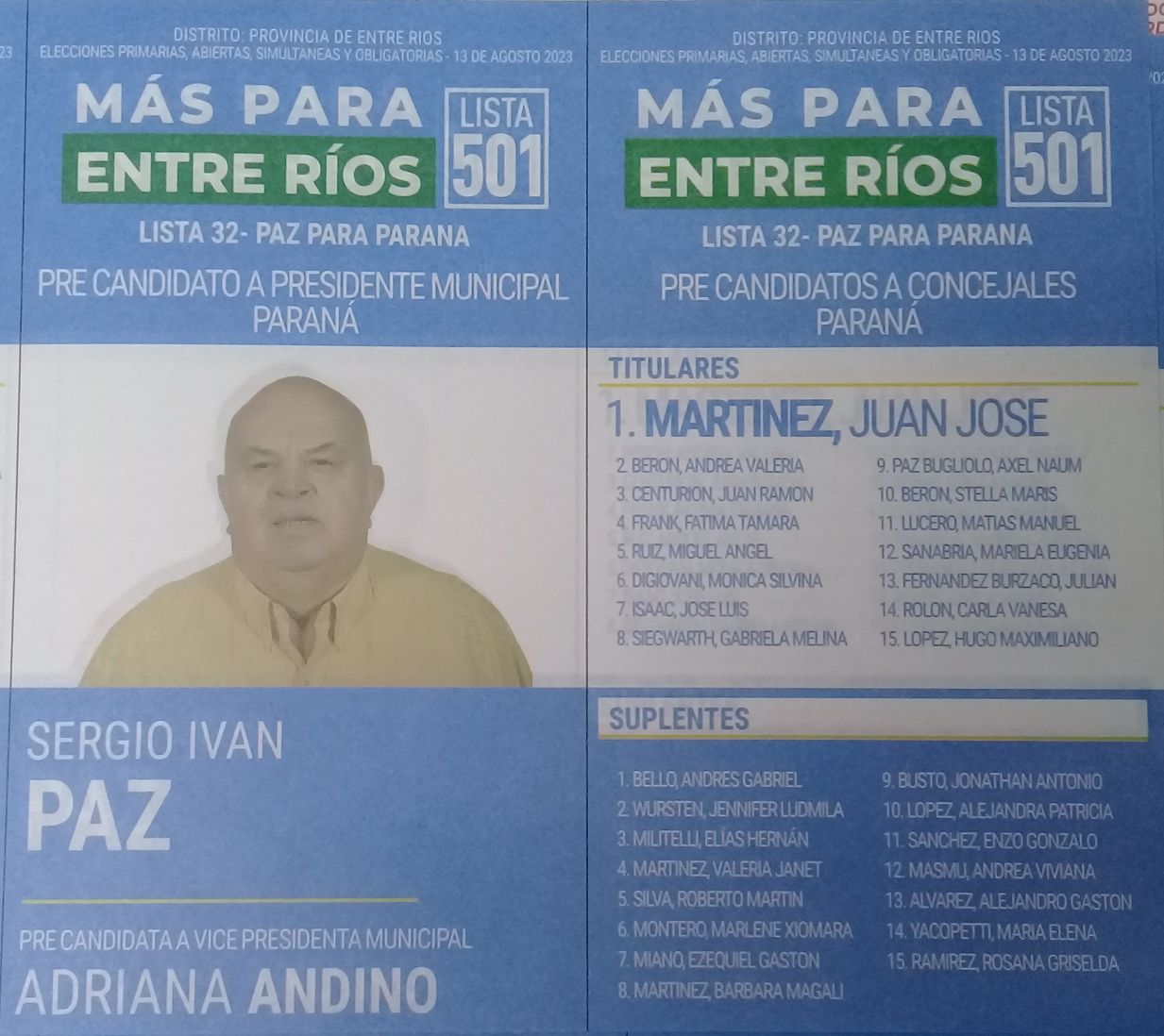 Lista 501: Más Para Entre Ríos - Sergio Iván Paz.