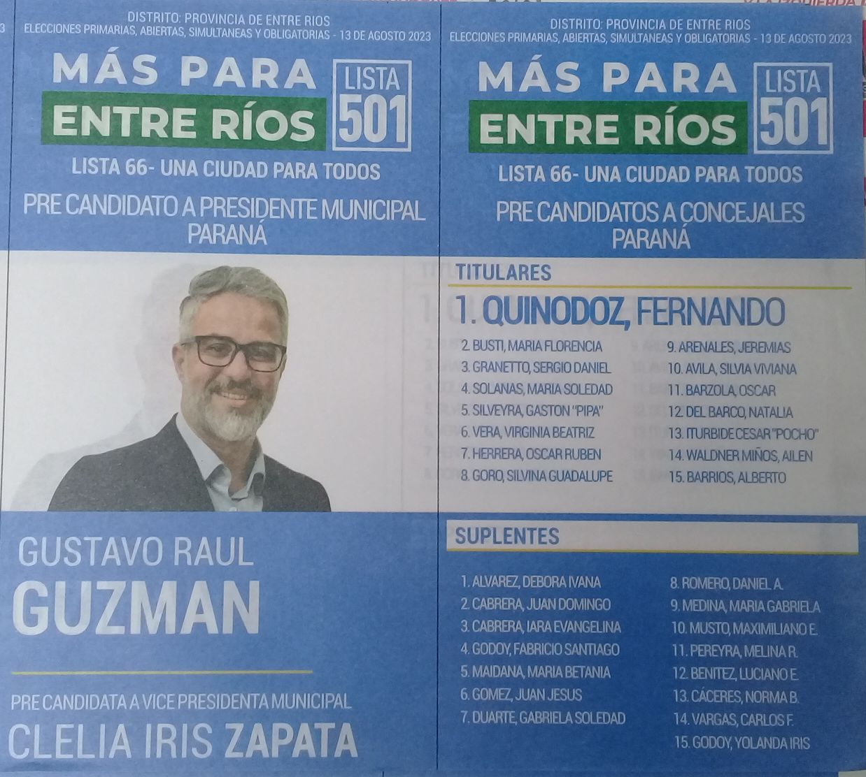 Lista 501: Más Para Entre Ríos - Gustavo Raúl Guzman.