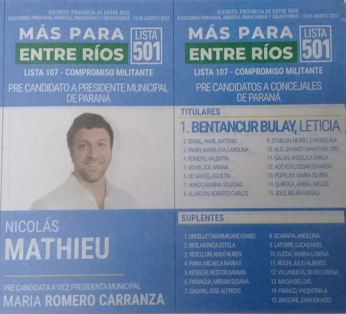 Lista 501: Más Para Entre Ríos - Nicolás Mathieu.