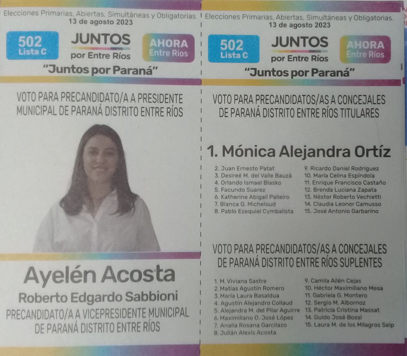 Lista 502C: Juntos por Entre Ríos - Ayelén Acosta.