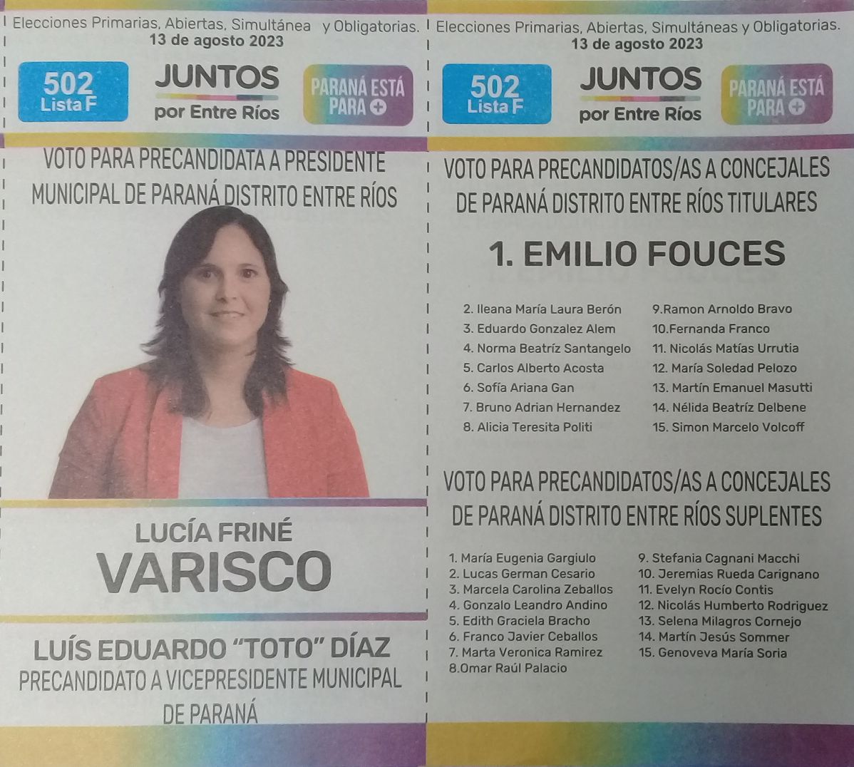 Lista 502F: Juntos por Entre Ríos - Lucía Friné Varisco.