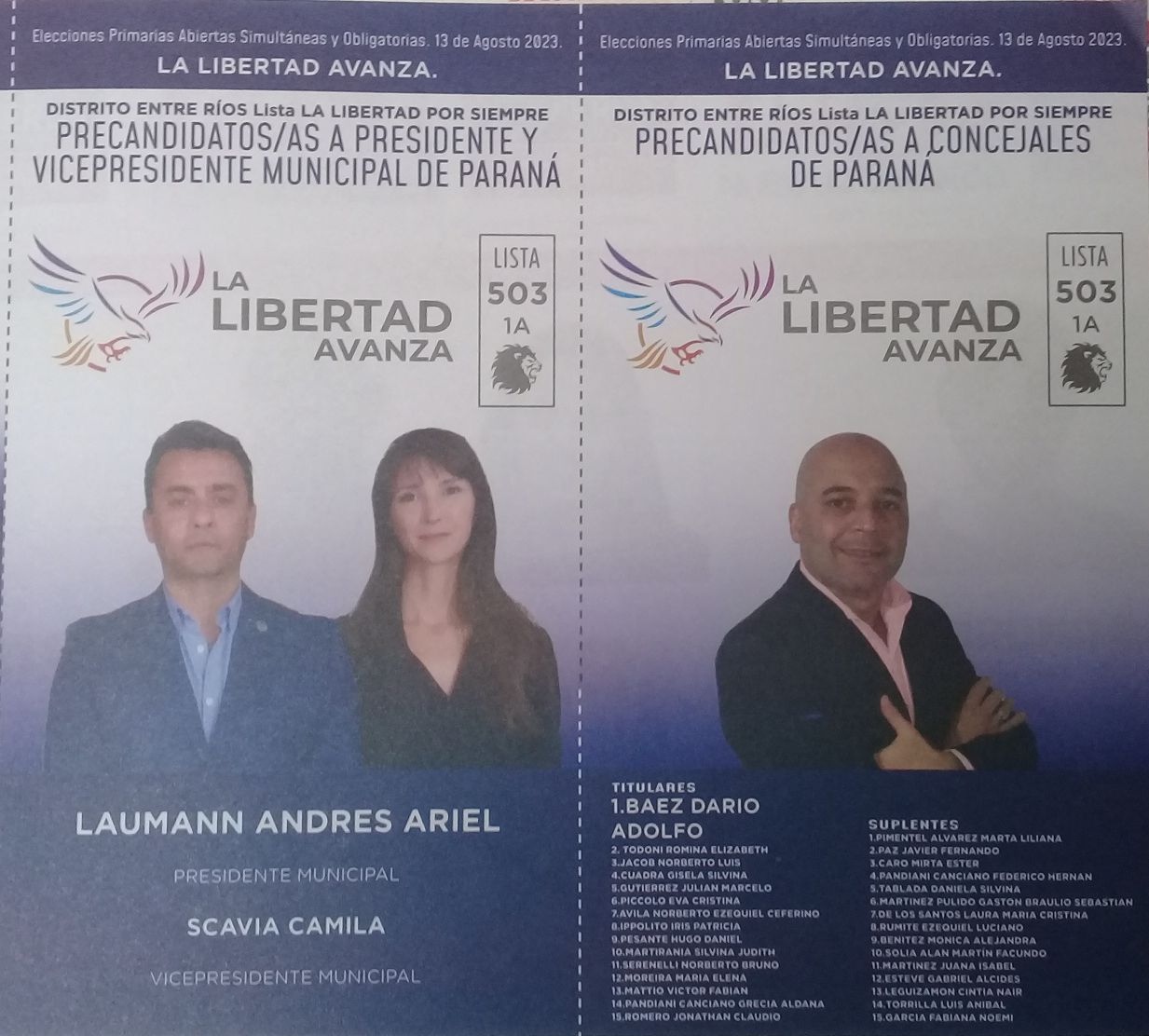 Lista 503: La Libertad Avanza - Andrés Ariel Laumann.