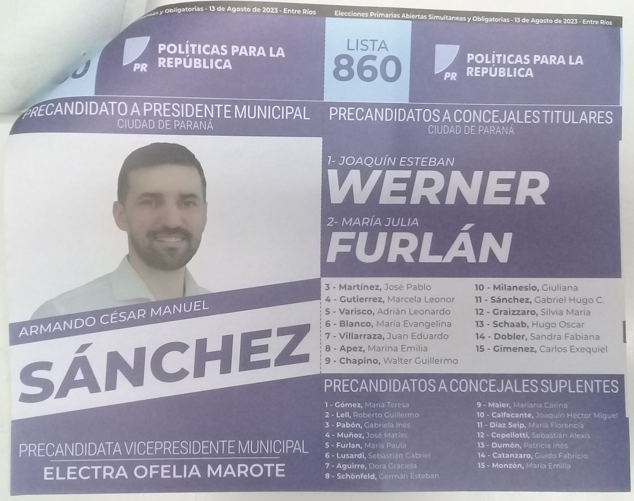 Lista 860: Políticas Para La República - Armando César Manuel Sánchez.
