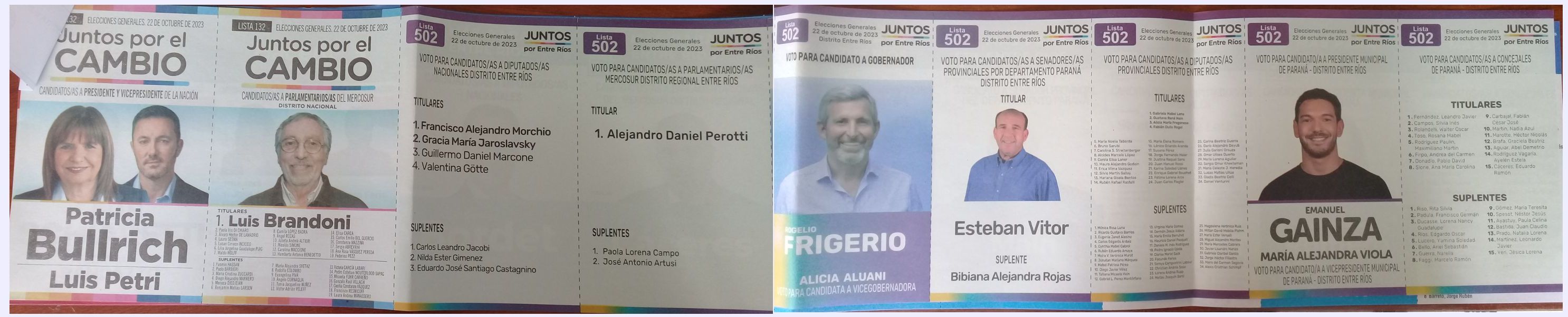 Boleta sábana de la Lista 502, Juntos por el Cambio en Paraná.