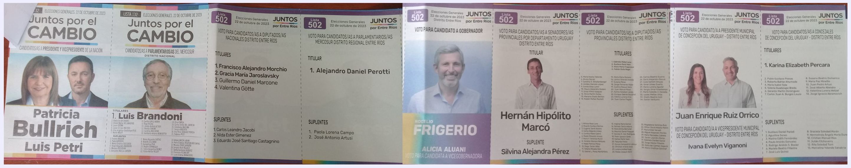 Boleta sábana de la Lista 502, Juntos por el Cambio en Concepción del Uruguay.