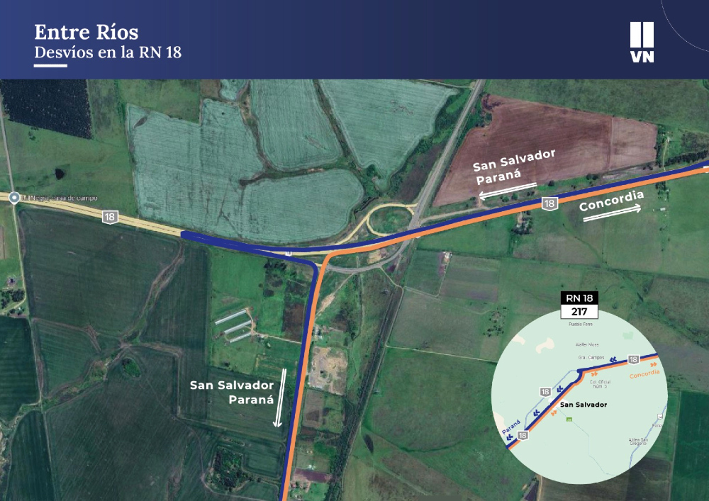 Así detalló Vialidad Nacional cómo es el nuevo desvío en la Ruta Nacional 18, en obras.