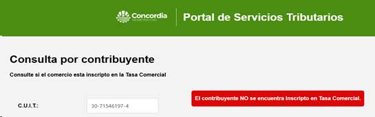 Mensaje que Arroja la consulta pública del padrón de contribuyentes del Municipio de Concordia.