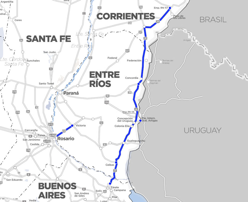 El Corredor Vial 18 es uno de los que está concesionado a Caminos del Río Uruguay.