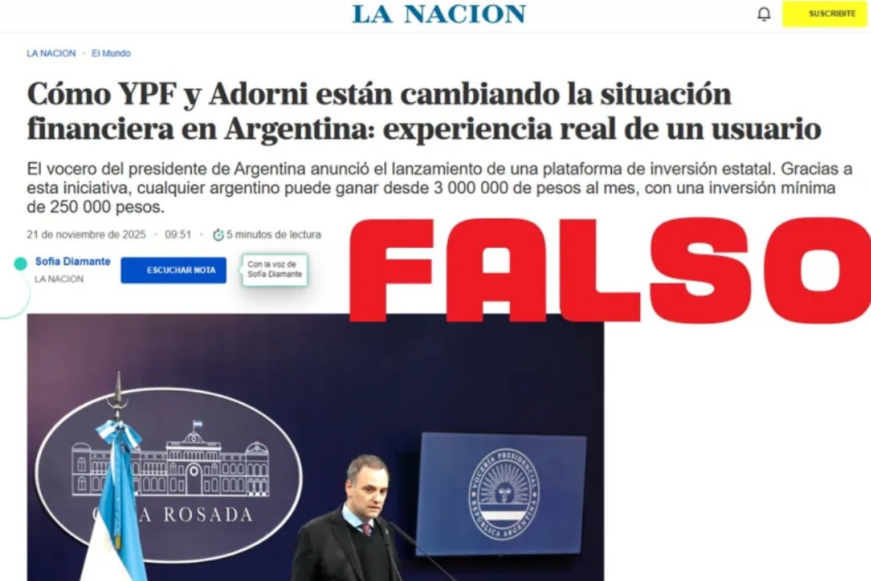 Uno de los sitios falsos al que redireccionan los videos promocionales realizados con Inteligencia Artificial.