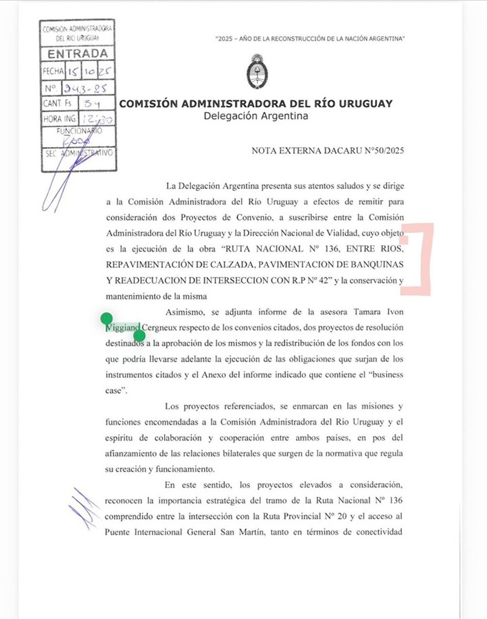 Las notas de la Comisión Administradora del Río Uruguay (CARU) en donde se ven los pedidos de los delegados argentinos que los delegados uruguayos rechazaron.