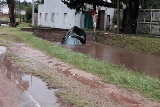 Por las intensas lluvias, hubo casas inundadas y un auto cayó en una alcantarilla