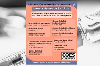 Hay 10 puntos habilitados para la vacunación permanente contra el COVID-19 en Concordia