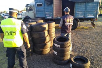 En el norte de la provincia, incautaron un camión que transportaba más de 40 neumáticos