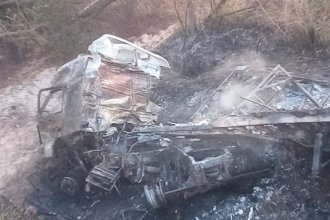 Un camión cayó por un puente, se incendió y su conductor fue extraído con quemaduras
