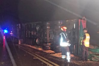 Bajo lluvia, un camión volcó en la ruta 12