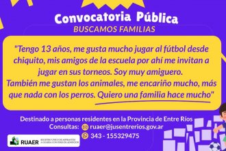 Convocan a residentes en Entre Ríos a brindarle familia a un adolescente de 13 años