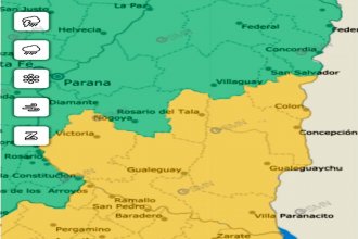 Hay alerta amarillo por posibles lluvias y tormentas para buena parte de Entre Ríos