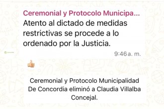 En cumplimiento de la orden judicial, eliminaron a la concejal Villalba de un grupo de WhatsApp